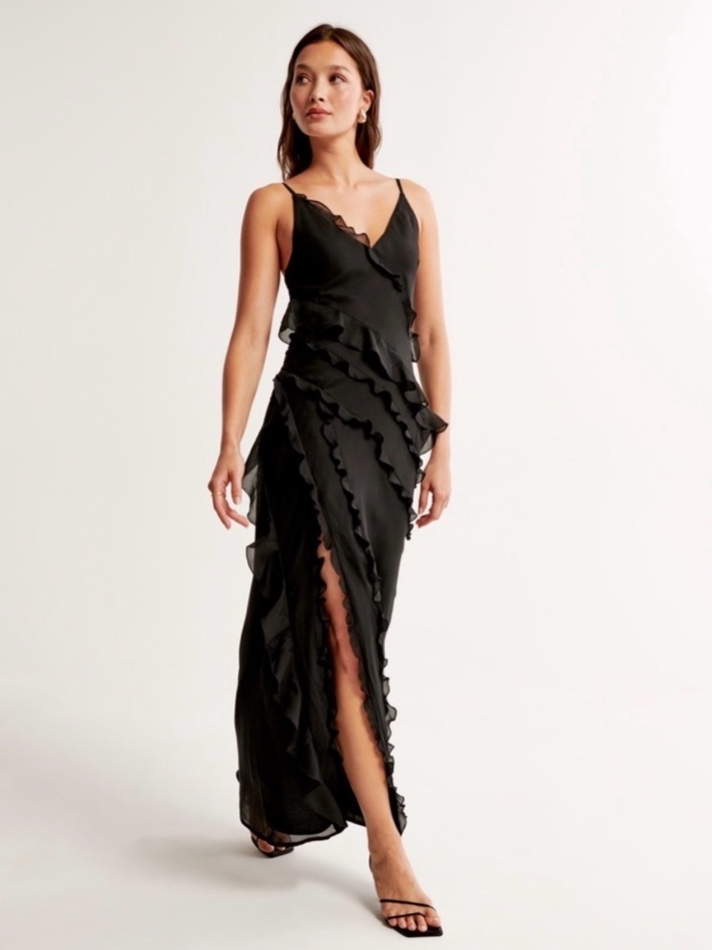 Abercrombie & Fitch NWT Black Ruffle Maxi Dress Small Wedding Guest Black Tie